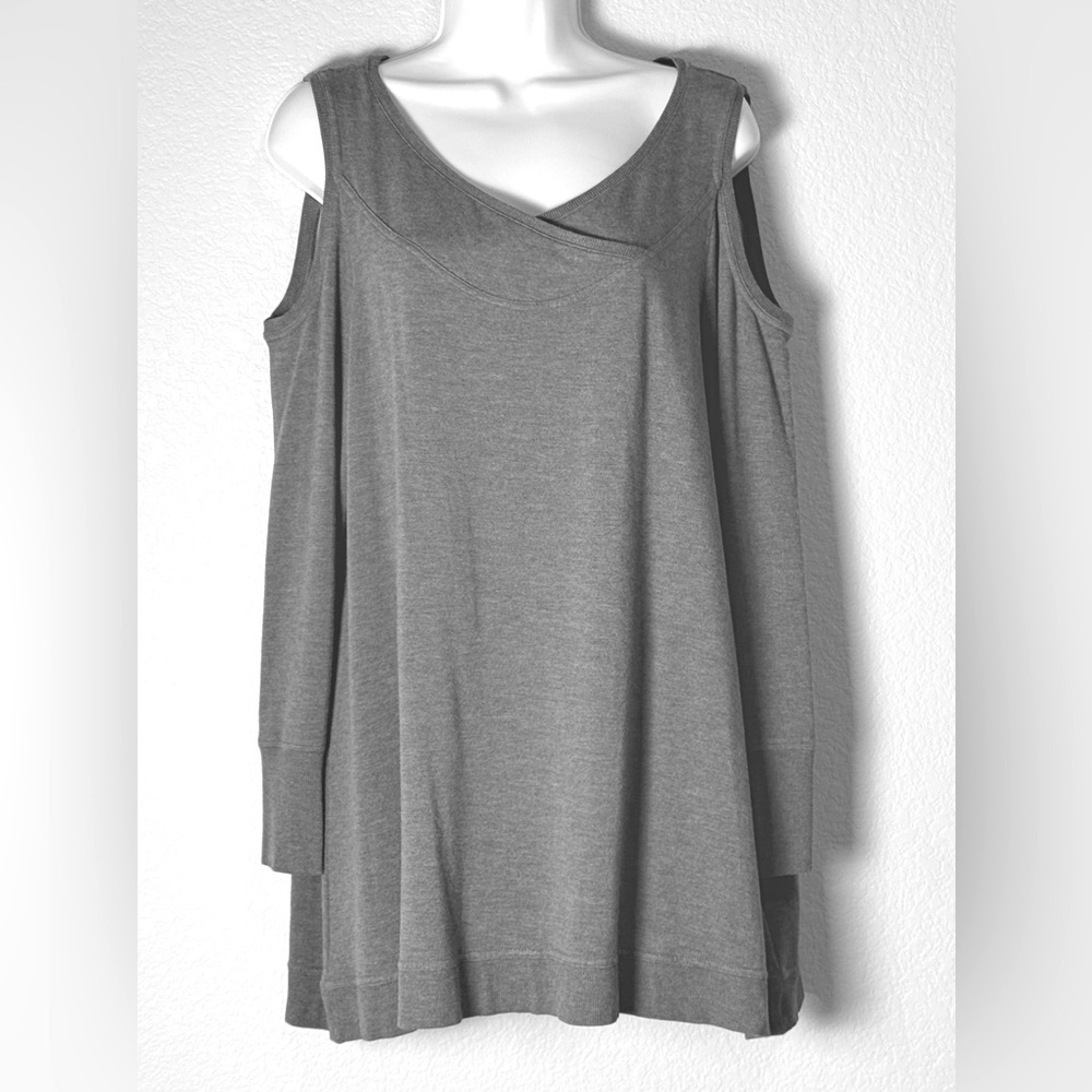 SOFT SURROUNDINGS SZ PL Stretch Cold Shoulder Sweatshirt Top Womens GRAY